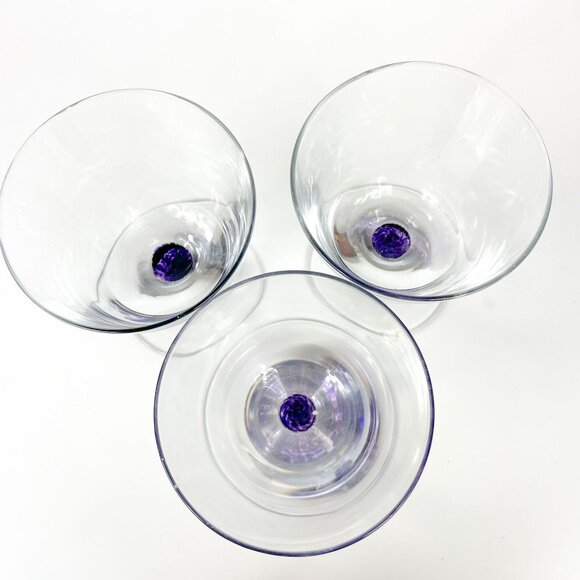 Denby Storm Low Water Goblets Glasses Set Of 3 Purple Stemmed - Picture 4 of 5